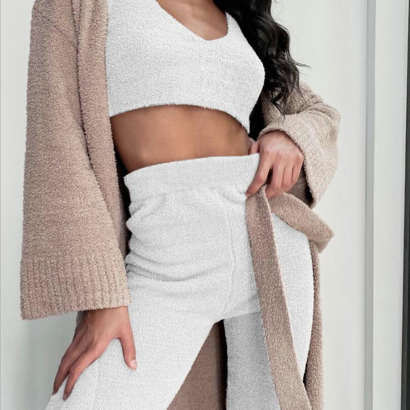 3-Piece Women's Long Sleeve Crop Top & Drawstring Shorts Pajama Set - Comfortable Sleepwear