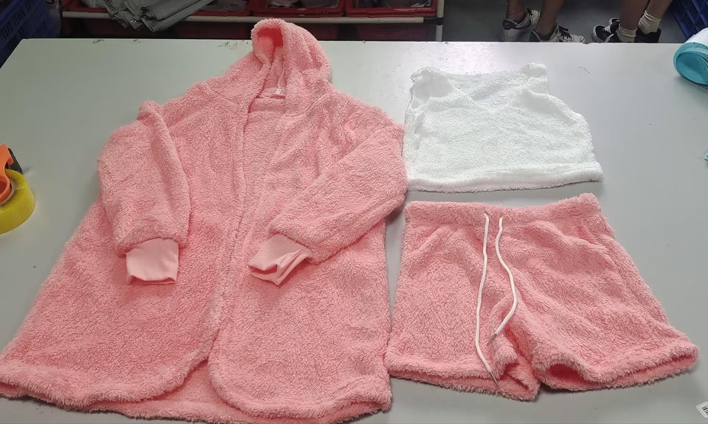 3-Piece Women's Long Sleeve Crop Top & Drawstring Shorts Pajama Set - Comfortable Sleepwear