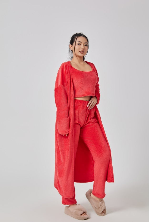 Women's 3 Piece Cozy Pajama Set - Winter Loungewear Matching Set