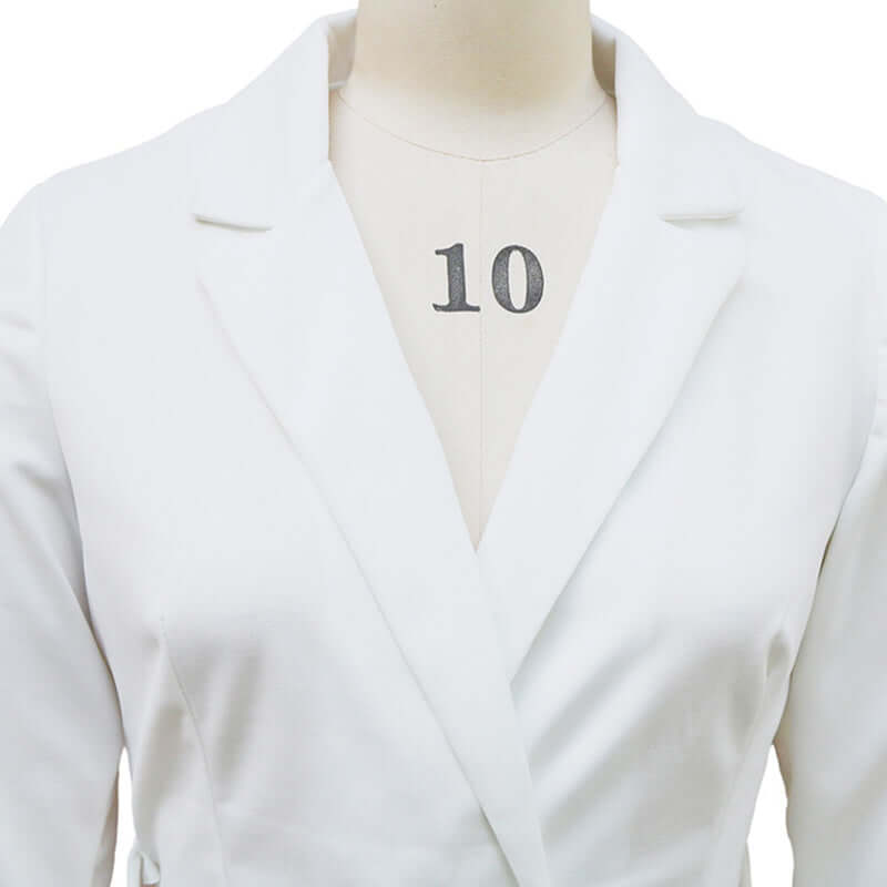 Women's Solid Color Blazer V-Neck Dress With Belt & Hem