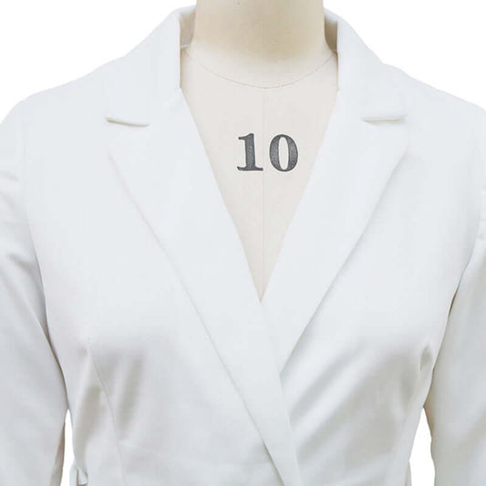 Women's Solid Color Blazer V-Neck Dress With Belt & Hem