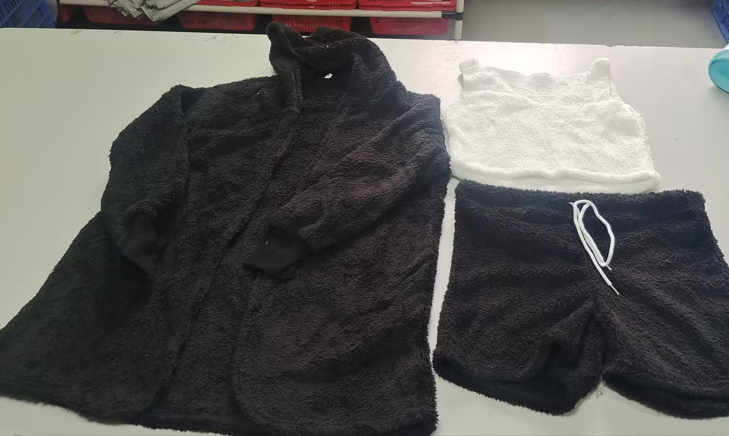 3-Piece Women's Long Sleeve Crop Top & Drawstring Shorts Pajama Set - Comfortable Sleepwear