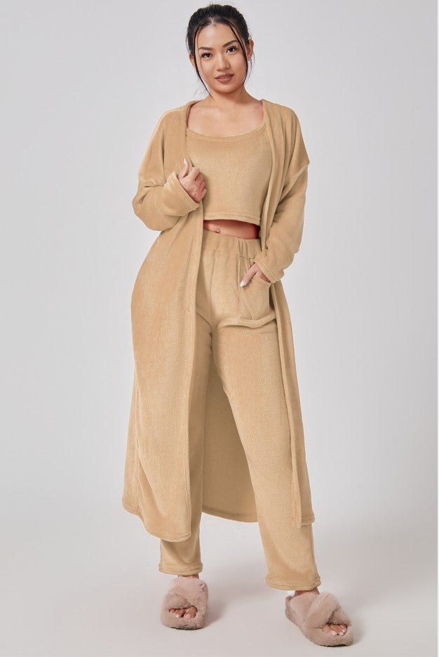 Women's 3 Piece Cozy Pajama Set - Winter Loungewear Matching Set